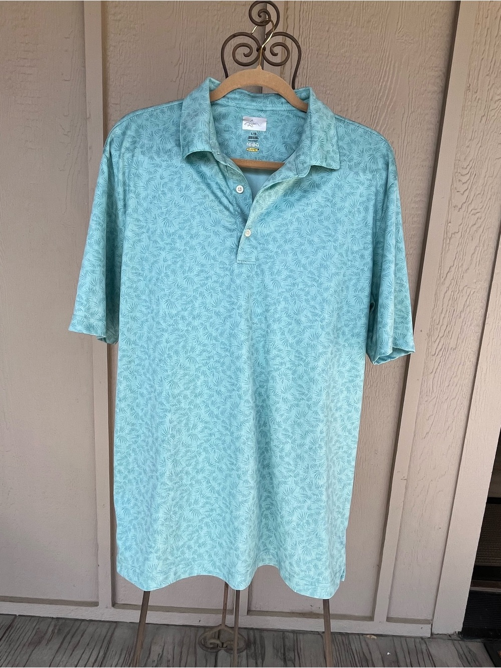 Greg Norman Men's Shirt Golf Tennis Pickleball Light Aqua Short Sleeve Collar L